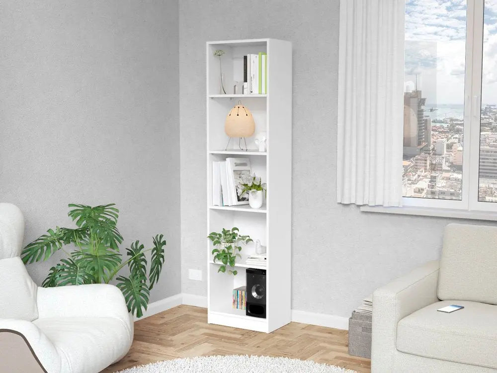 71" White Wood Five Tier Bookcase HomeRoots