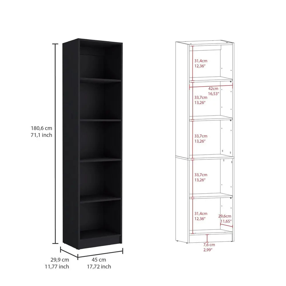 71" Black Five Tier Bookcase HomeRoots