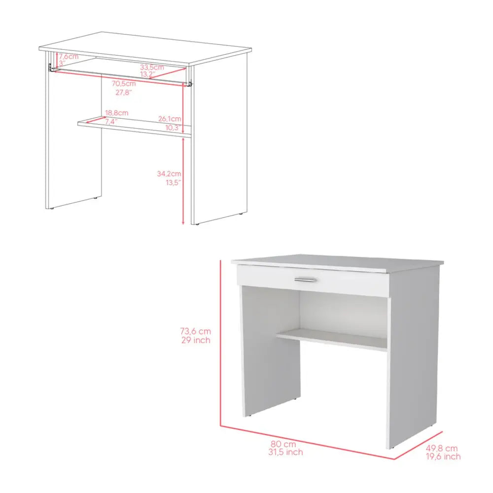 32" White Wood Computer Desk With Drawer HomeRoots