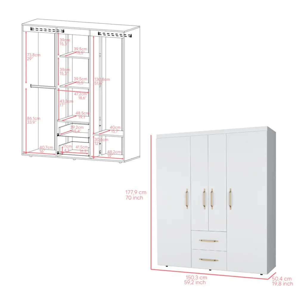 59" White Two Drawer Combo Dresser HomeRoots
