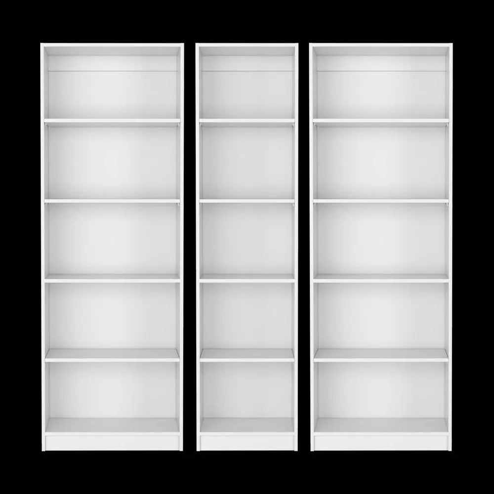 Set of Three White Wood Five Tier Modular Bookcase