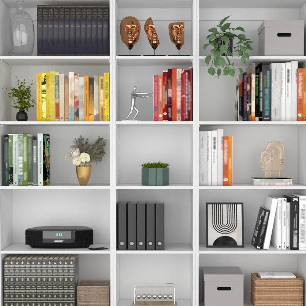 Set of Three White Wood Five Tier Modular Bookcase