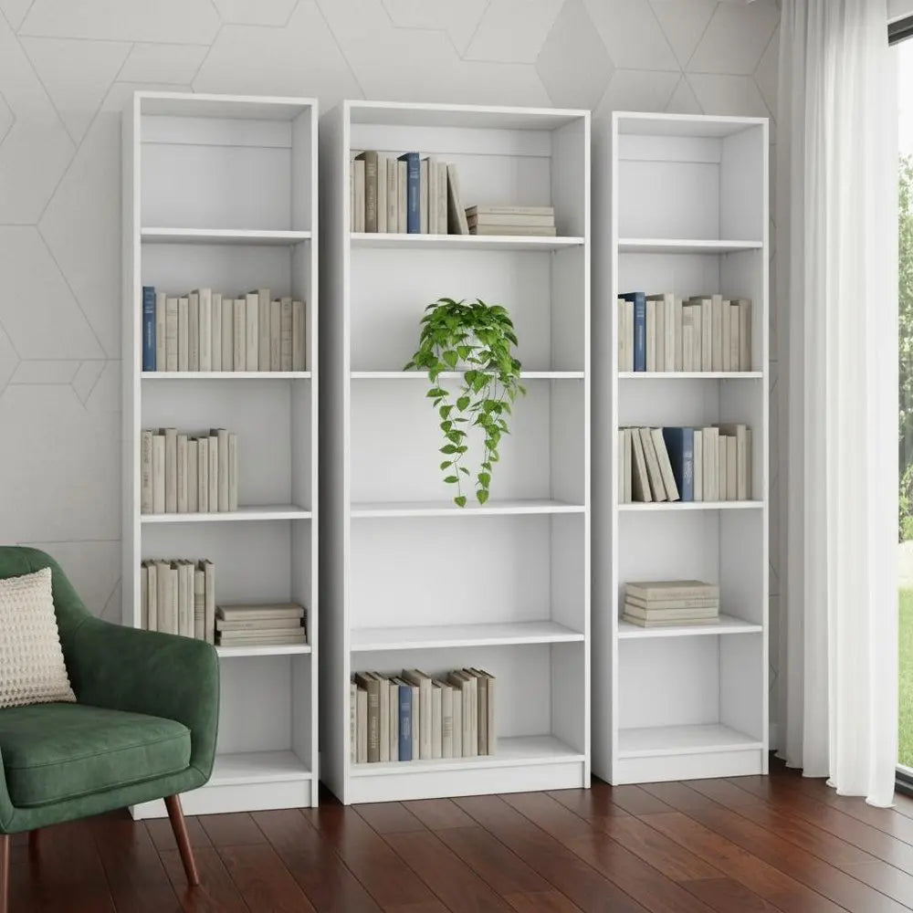 Set of Three White Wood Five Tier Modular Bookcase HomeRoots