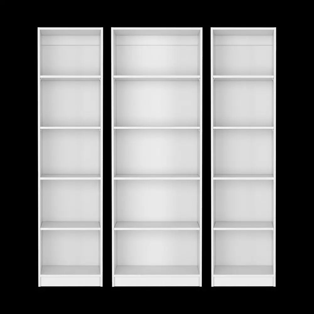 Set of Three White Wood Five Tier Modular Bookcase HomeRoots