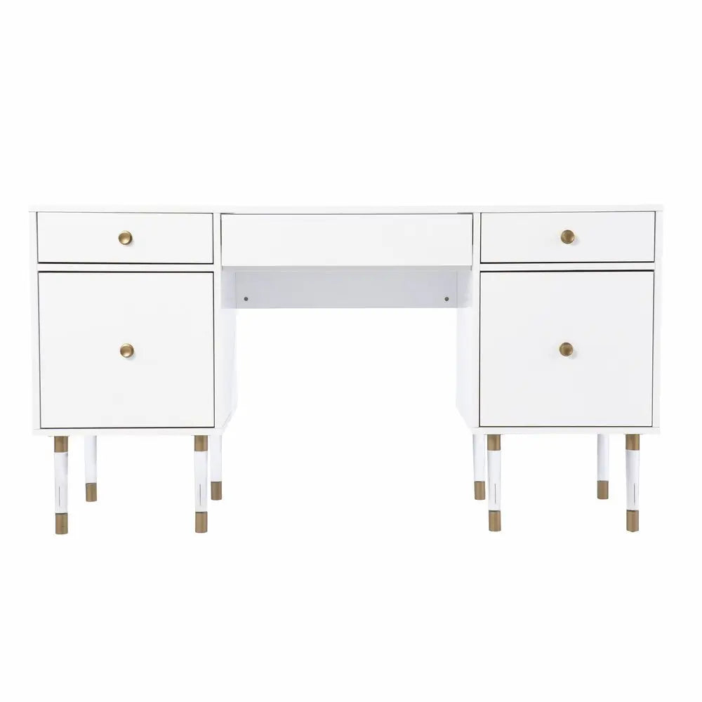 55" White Writing Desk With Four Drawers - NOBLE HOME INTERIORS