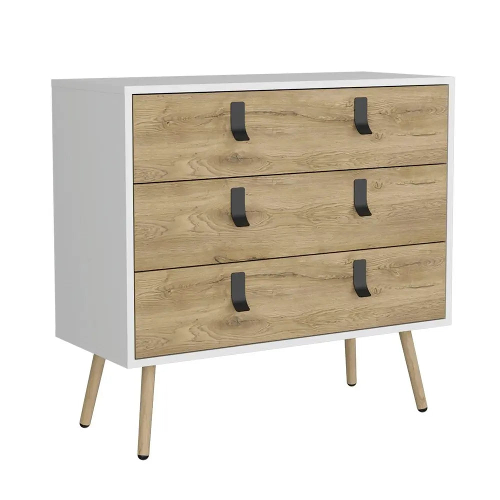 32" White and Natural Three Drawer Dresser HomeRoots