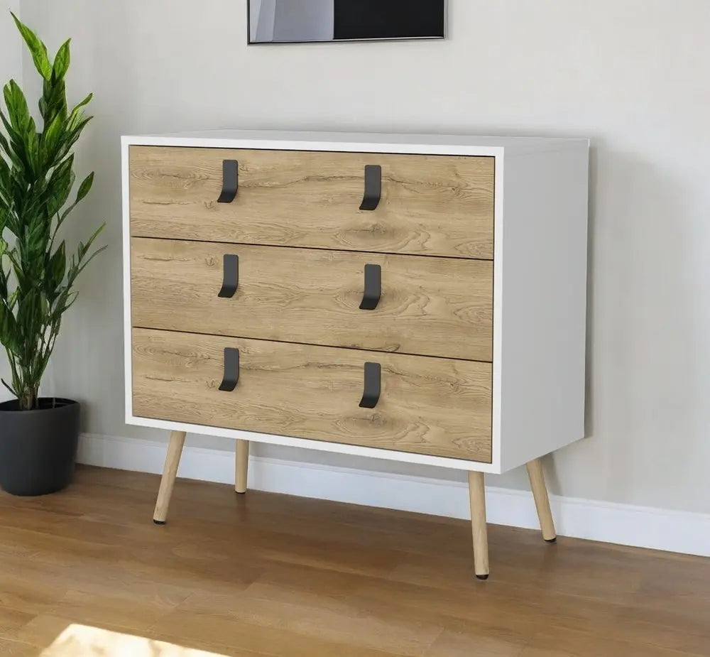 32" White and Natural Three Drawer Dresser HomeRoots