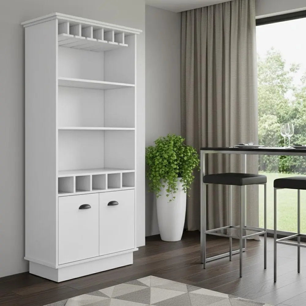 29" White Wood Bar Cabinet With Two Doors HomeRoots