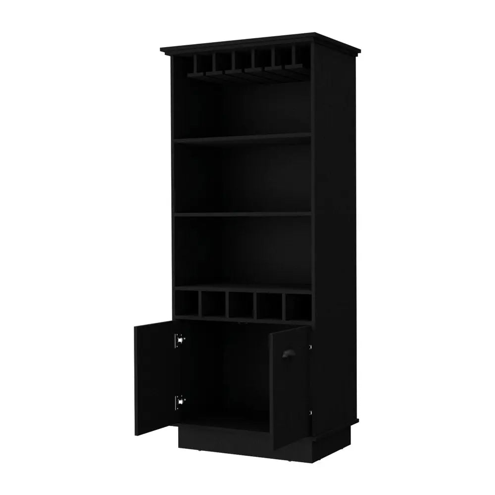 70" Black Wood Bar Cabinet With Two Doors HomeRoots