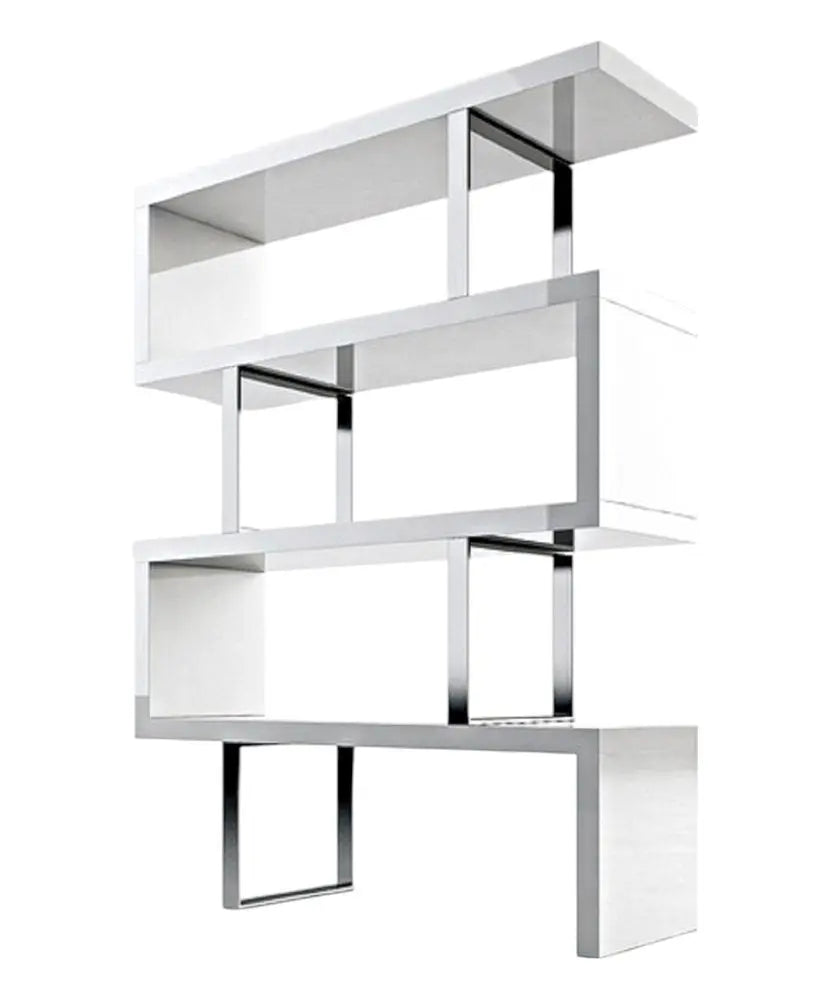 67" White And Silver Metal and Wood Three Tier Etagere Bookcase