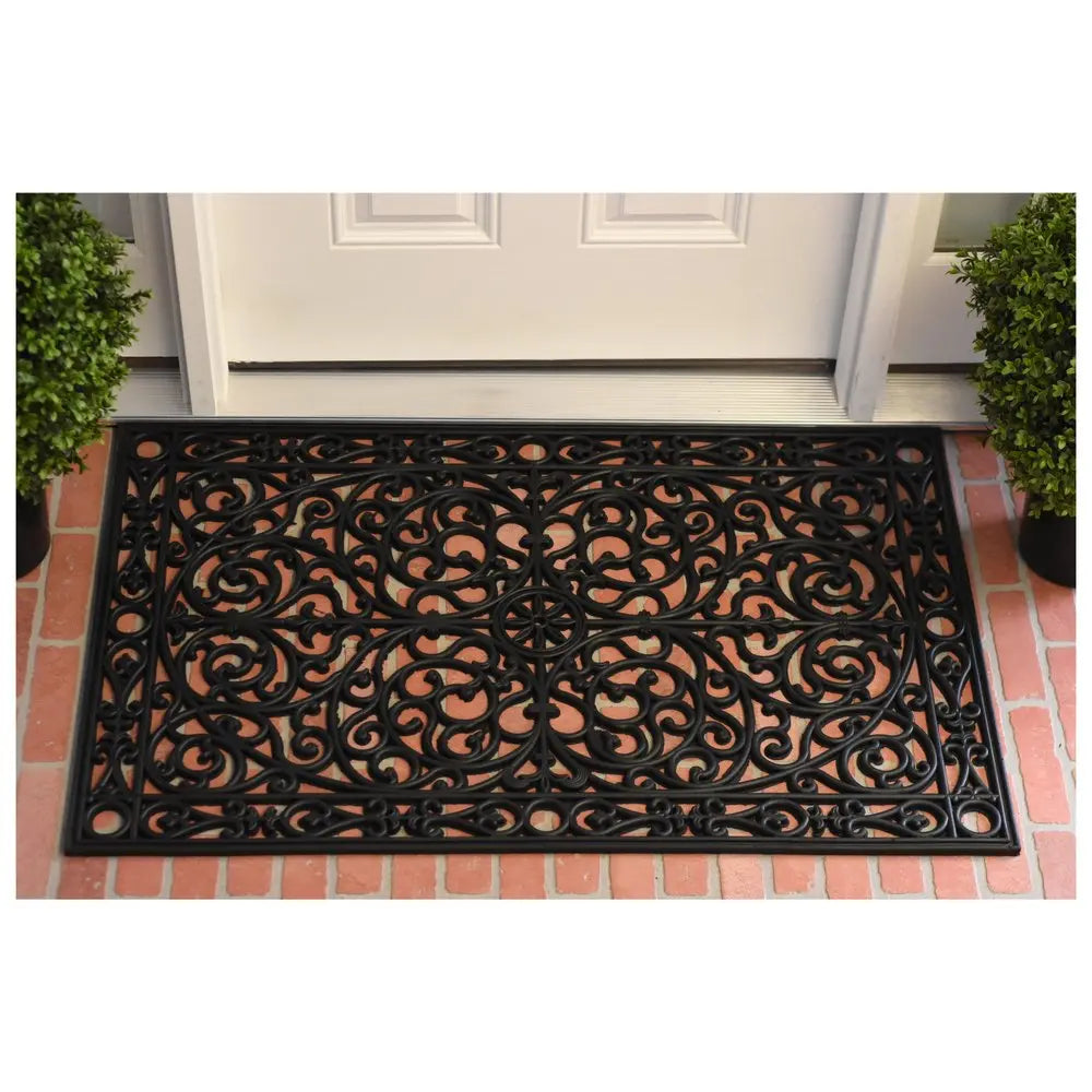 24" X 36" Black Rubber Scrollwork Outdoor Door Mat HomeRoots