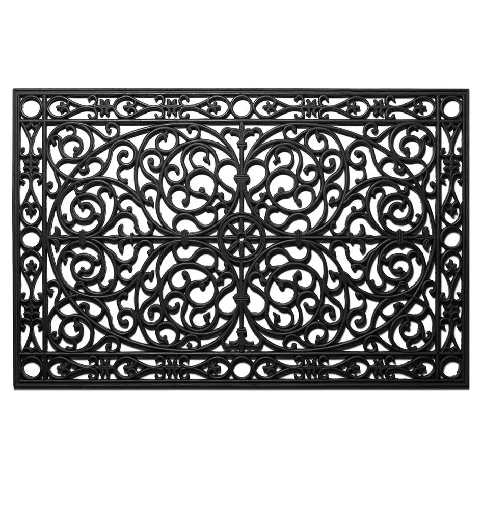 24" X 36" Black Rubber Scrollwork Outdoor Door Mat HomeRoots