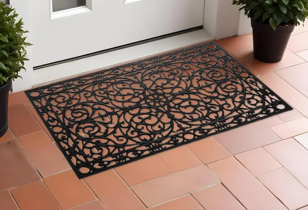 24" X 36" Black Rubber Scrollwork Outdoor Door Mat HomeRoots