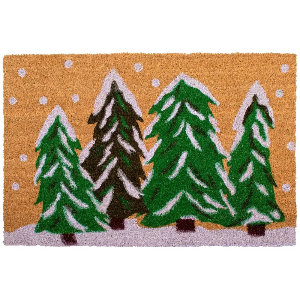 17" X 29" Natural and Green Coir Christmas Trees Outdoor Christmas Door Mat HomeRoots