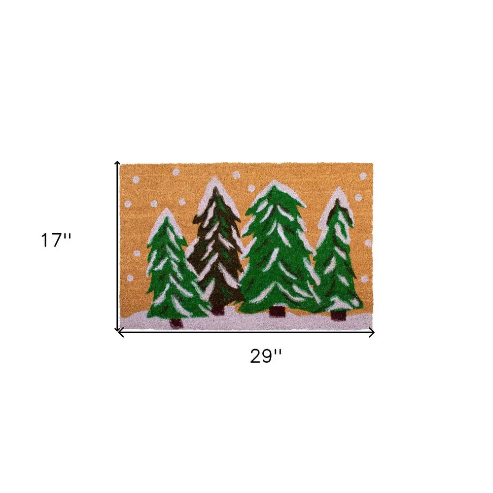 17" X 29" Natural and Green Coir Christmas Trees Outdoor Christmas Door Mat HomeRoots