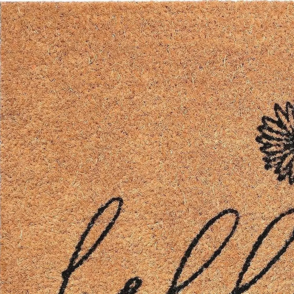 24" X 36" Natural and Black Coir Floral Hello Outdoor Door Mat HomeRoots