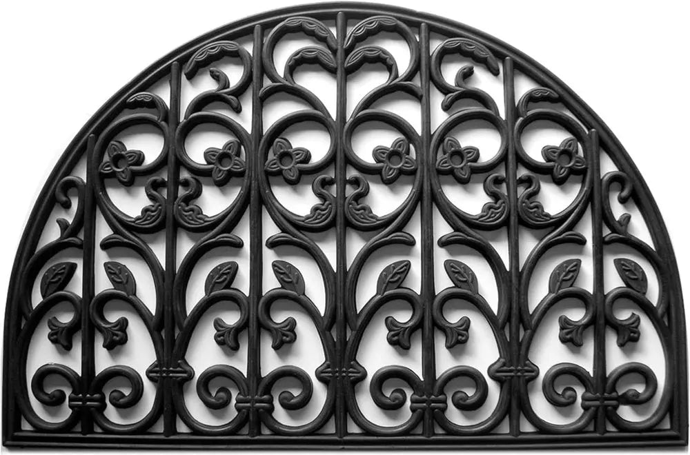 24" X 36" Black Rubber Scrollwork Outdoor Semi Circle Door Mat HomeRoots