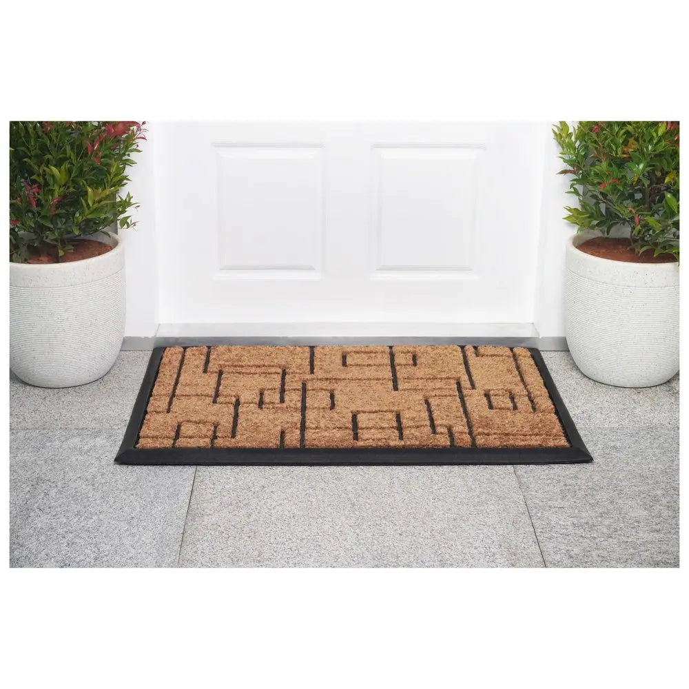 24" X 36" Natural and Black Coir Geometric Outdoor Door Mat HomeRoots