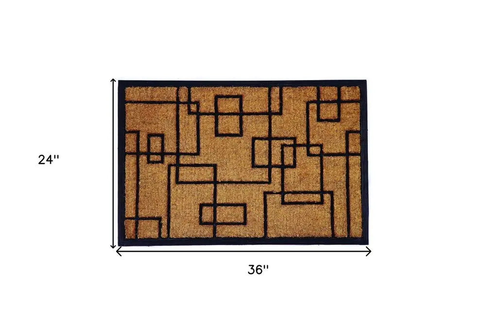 24" X 36" Natural and Black Coir Geometric Outdoor Door Mat HomeRoots