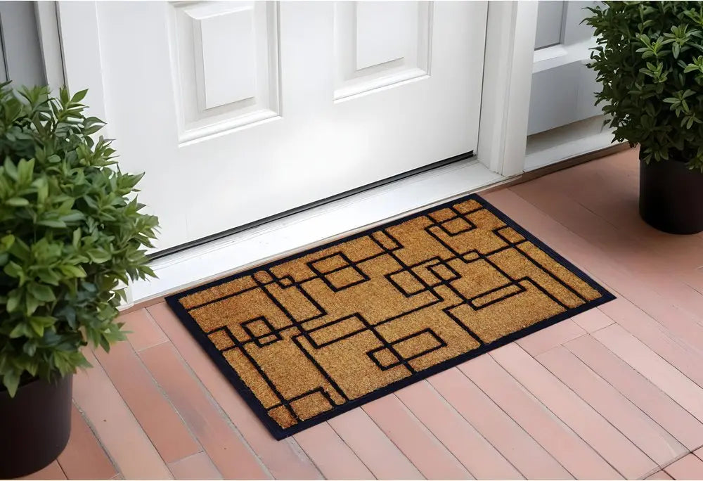 24" X 36" Natural and Black Coir Geometric Outdoor Door Mat HomeRoots