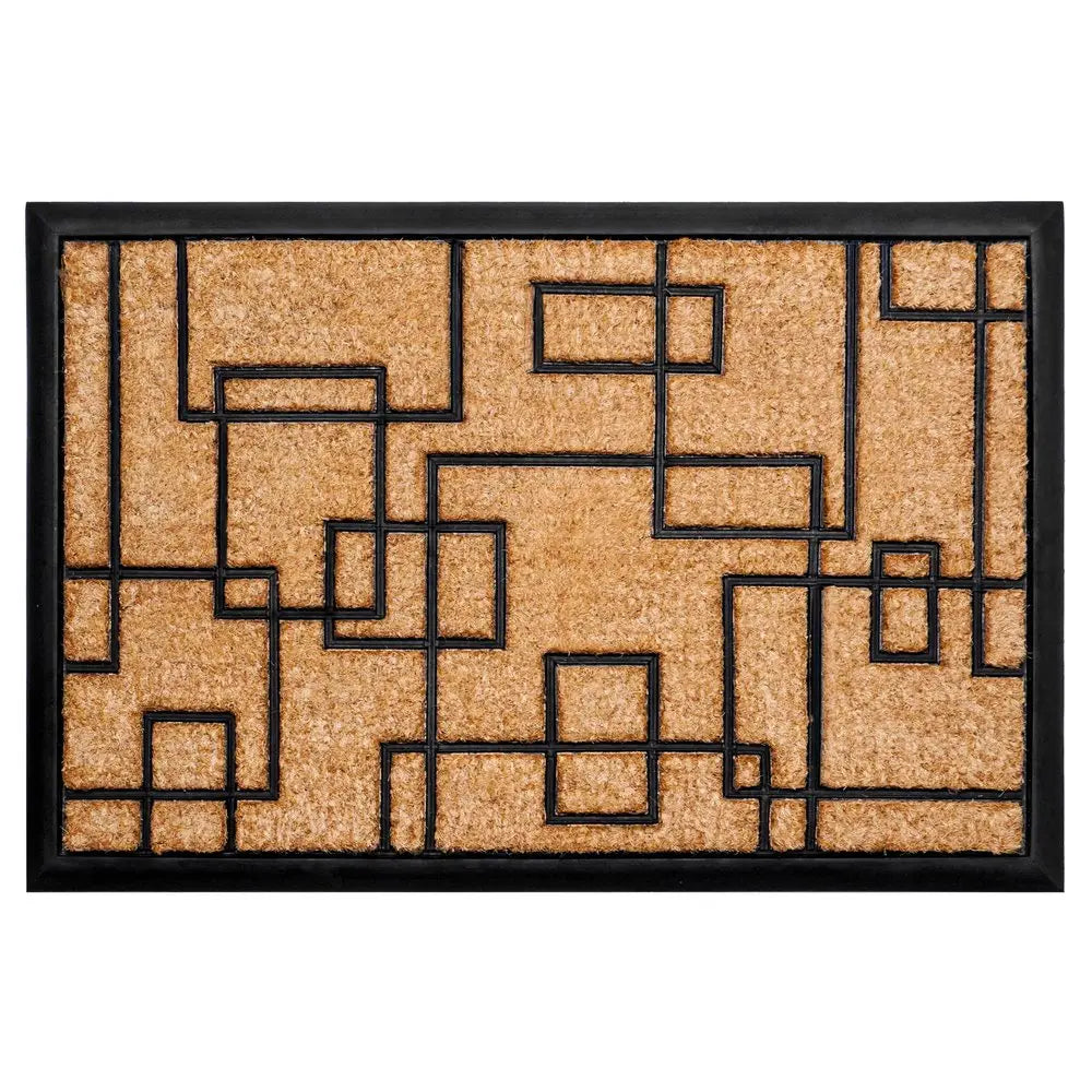 24" X 36" Natural and Black Coir Geometric Outdoor Door Mat HomeRoots