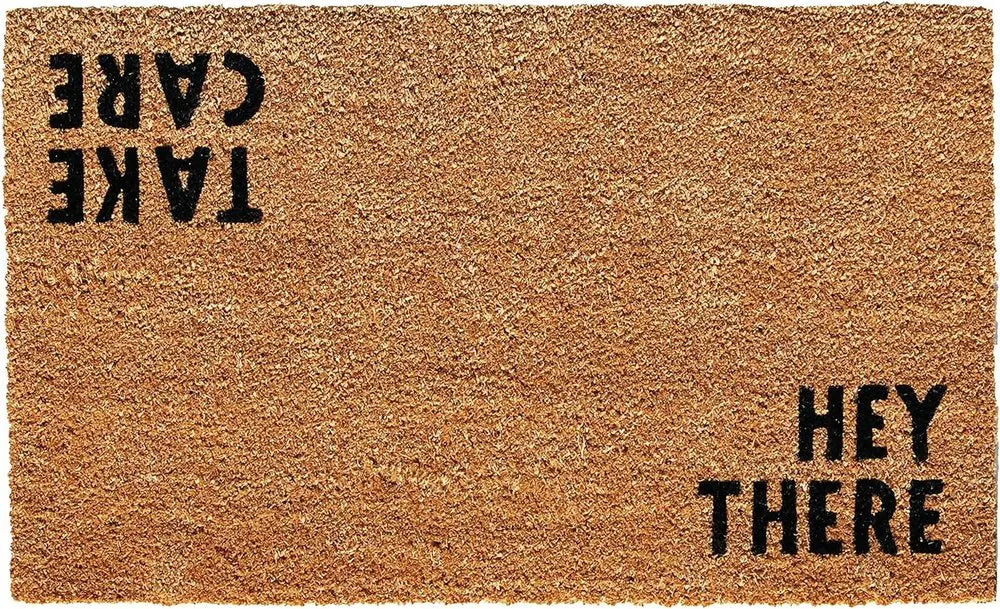17" X 29" Natural and Black Coir Hey There Outdoor Door Mat HomeRoots