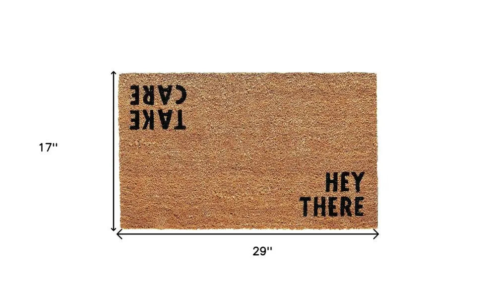 17" X 29" Natural and Black Coir Hey There Outdoor Door Mat HomeRoots