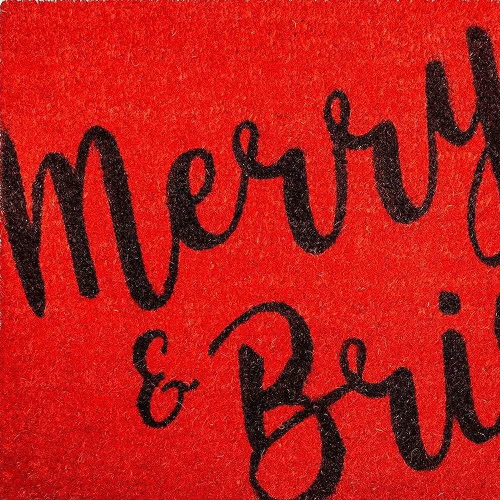 17" X 29" Red and Black Coir Merry and Bright Outdoor Christmas Door Mat HomeRoots