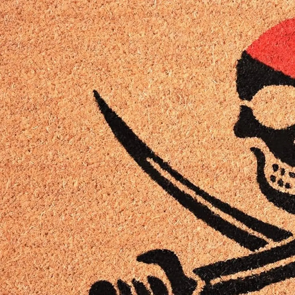 17" X 29" Natural Red and Black Coir Pirate Outdoor Halloween Door Mat HomeRoots