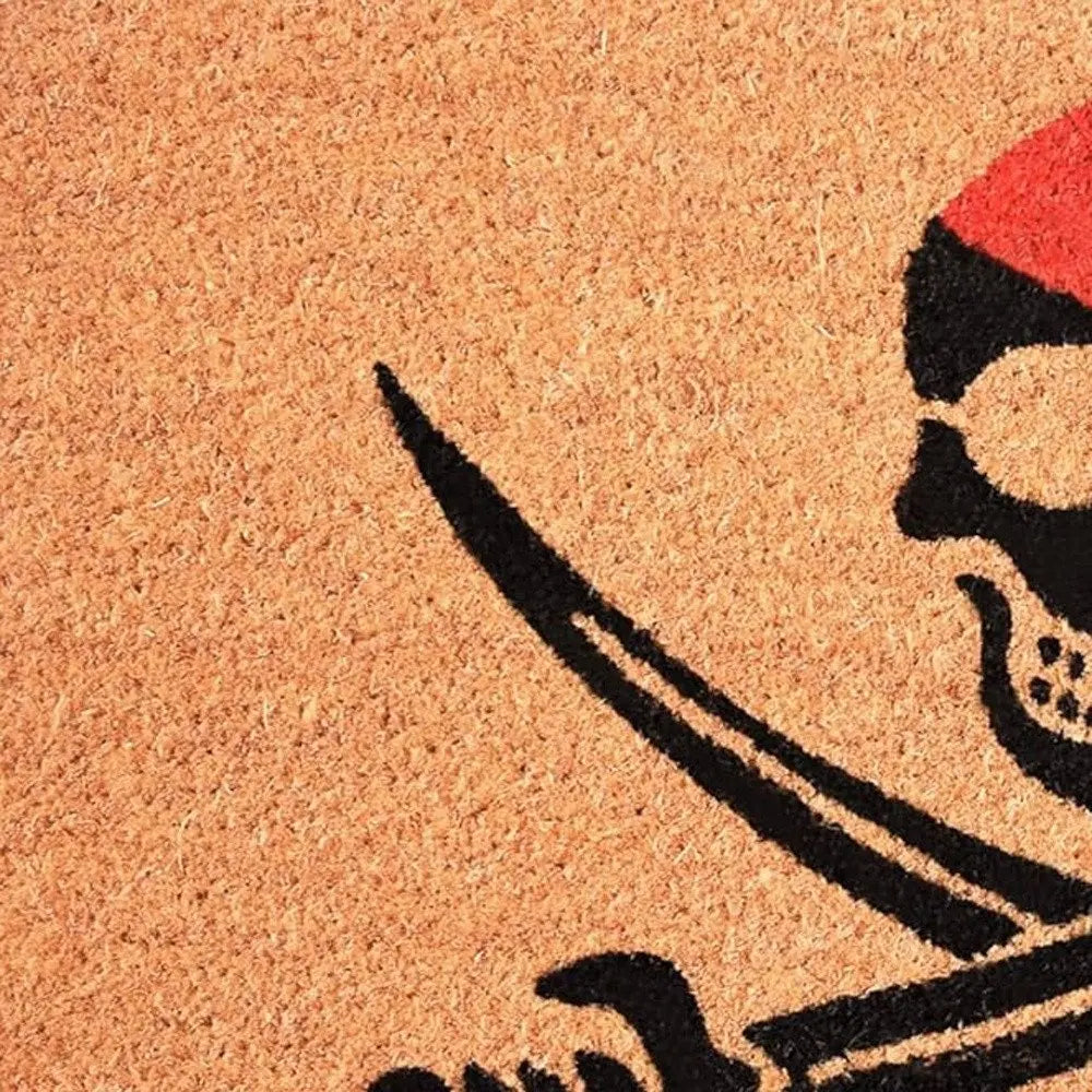 17" X 29" Natural Red and Black Coir Pirate Outdoor Halloween Door Mat HomeRoots