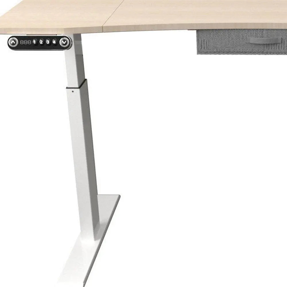 Adjustable Height Oak and White Metal And Wood Hi Low Sit Or Stand Desk HomeRoots