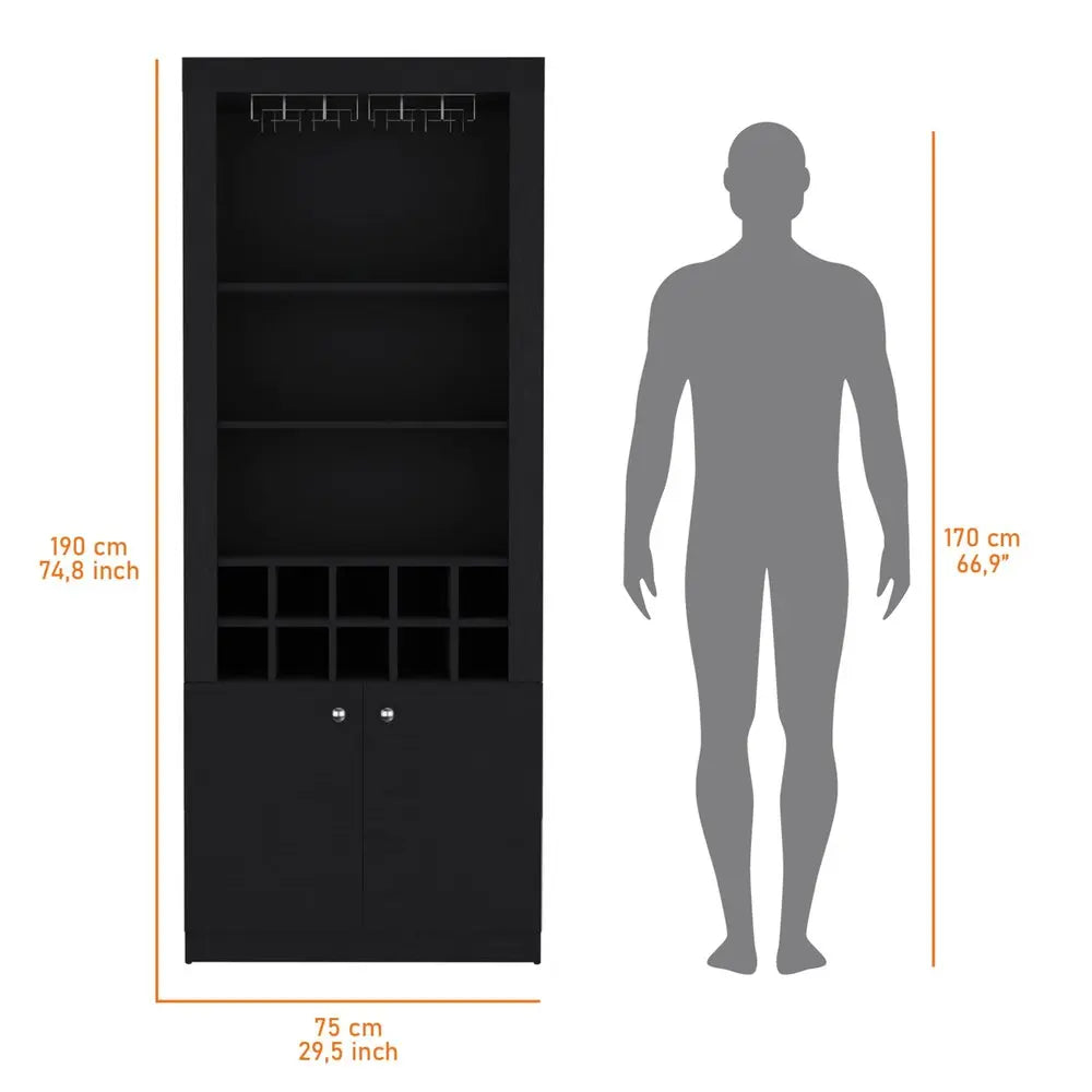 75" Black Wood Bar Cabinet With Two Doors HomeRoots