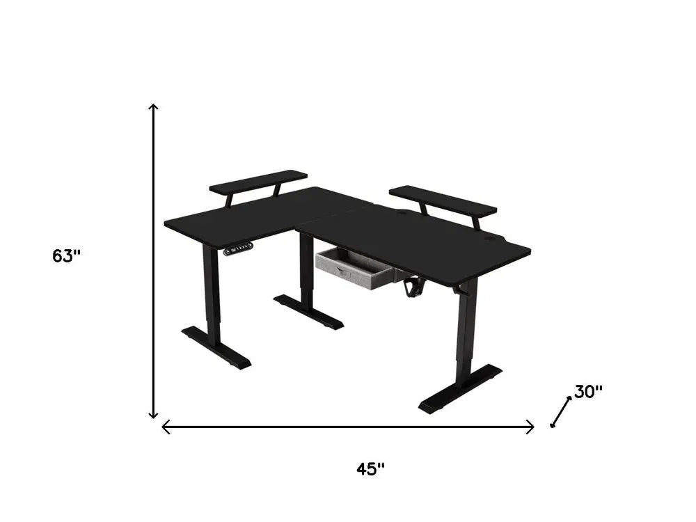 Adjustable Oak and Beige Wood and Metal Corner Rolling T-Shape Standing Desk HomeRoots