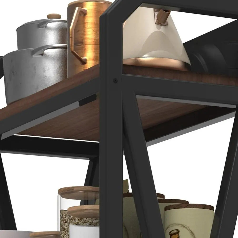 56" Black And Brown Metal and Wood Four Tier Etagere Bookcase - NOBLE HOME INTERIORS