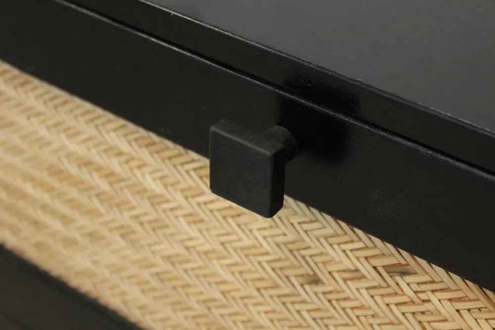 56" Black And Natural Solid Wood And Rattan Six Drawer Double Dresser - NOBLE HOME INTERIORS