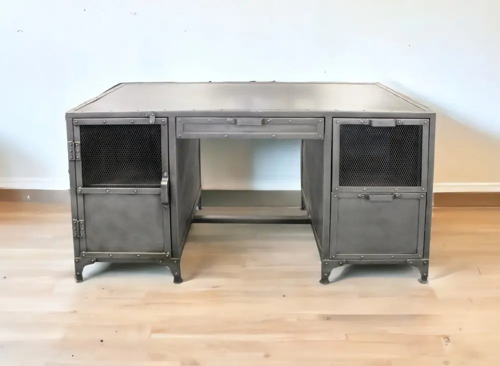 56" Gray Metal Computer Desk With Three Drawers - NOBLE HOME INTERIORS