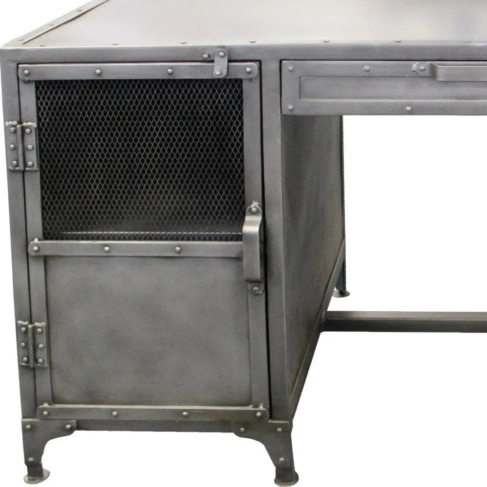 56" Gray Metal Computer Desk With Three Drawers - NOBLE HOME INTERIORS