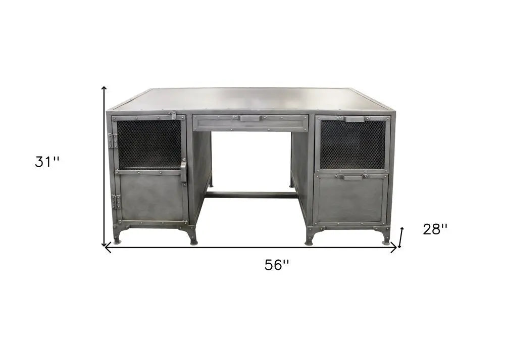 56" Gray Metal Computer Desk With Three Drawers - NOBLE HOME INTERIORS