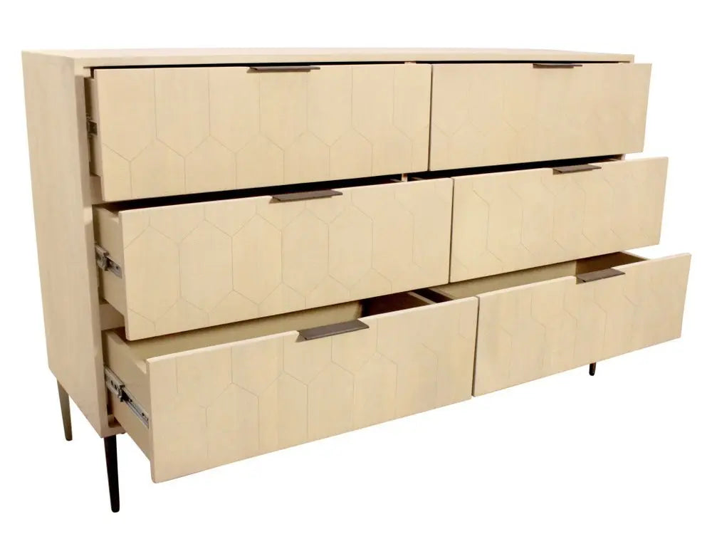 56" Natural Solid Wood Six Drawer Dresser - NOBLE HOME INTERIORS