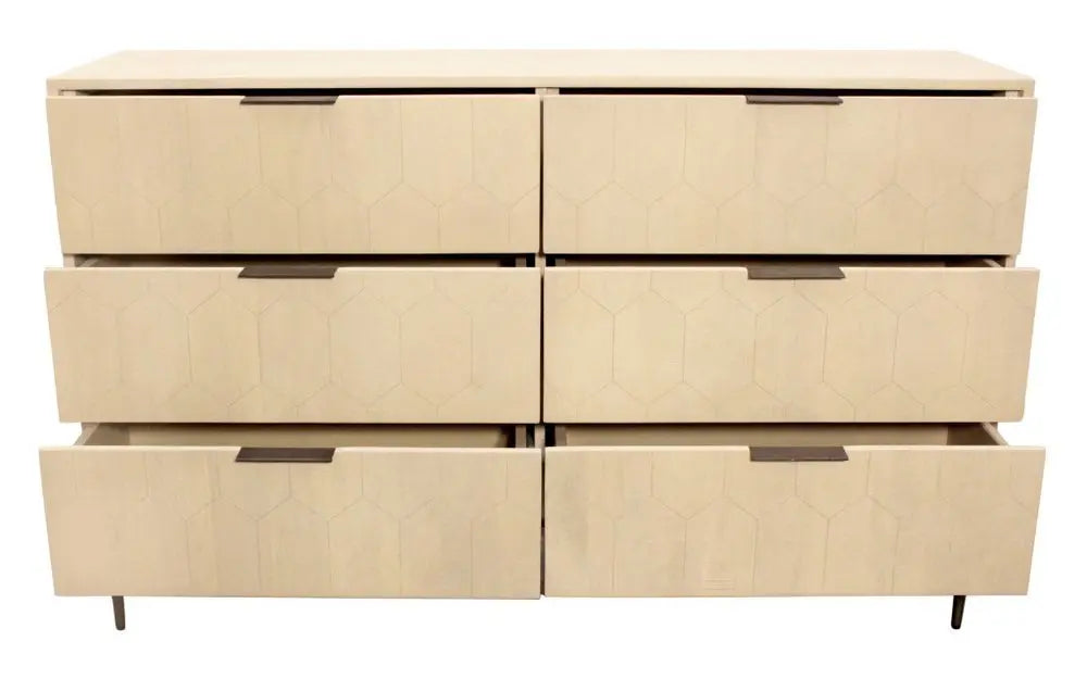 56" Natural Solid Wood Six Drawer Dresser - NOBLE HOME INTERIORS