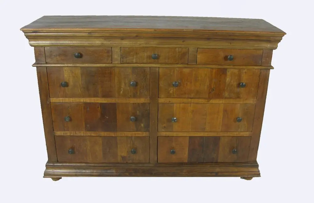 60" Brown Reclaimed Wood Nine Drawer Double Dresser HomeRoots