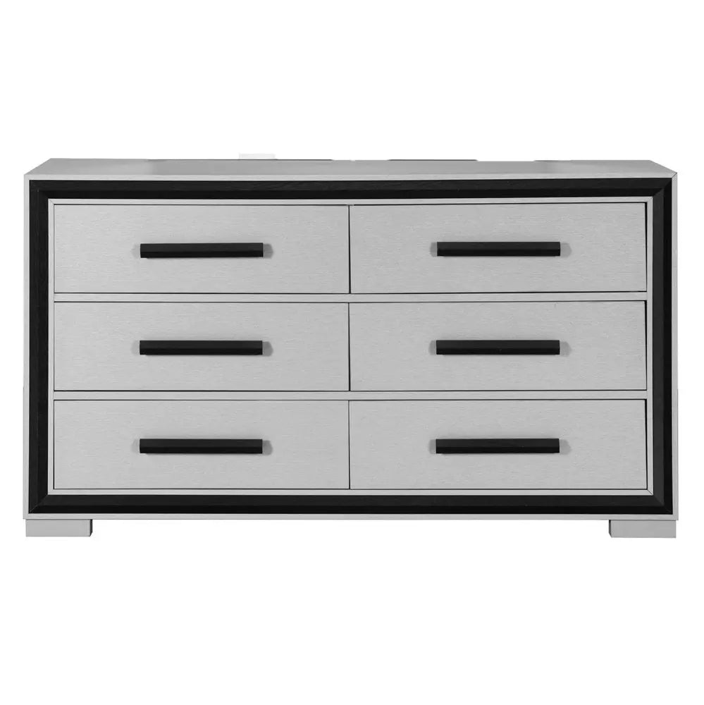 60" Gray And Black Wood Six Drawer Double Dresser HomeRoots