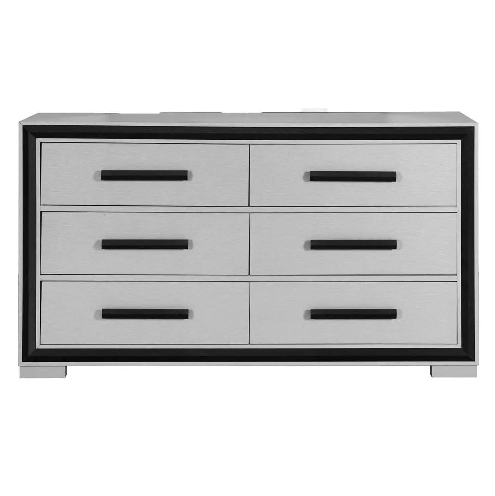 60" Gray And Black Wood Six Drawer Double Dresser HomeRoots