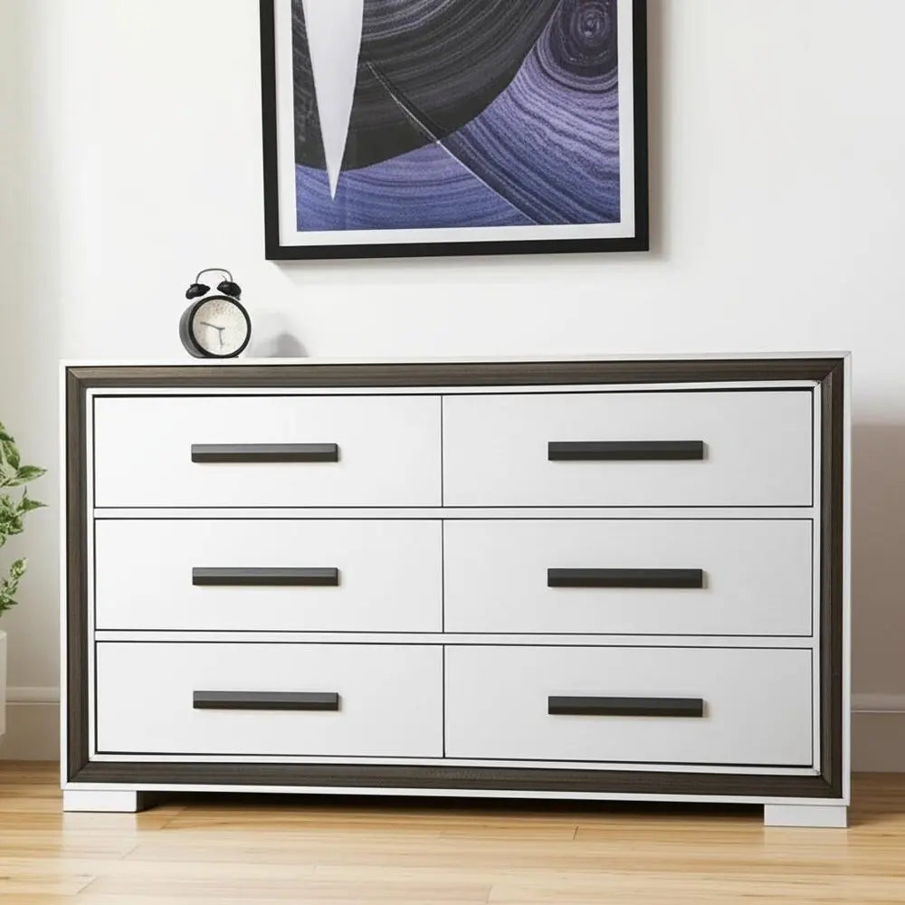 60" Gray And Black Wood Six Drawer Double Dresser HomeRoots