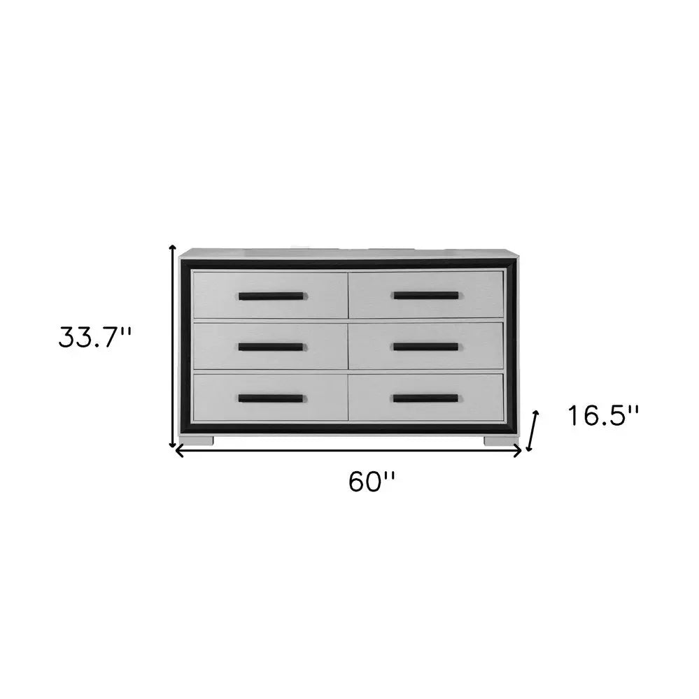 60" Gray And Black Wood Six Drawer Double Dresser HomeRoots