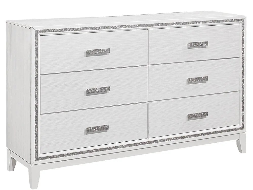 63" White And Silver Faux Crystal Bling Wood Six Drawer Double Dresser HomeRoots