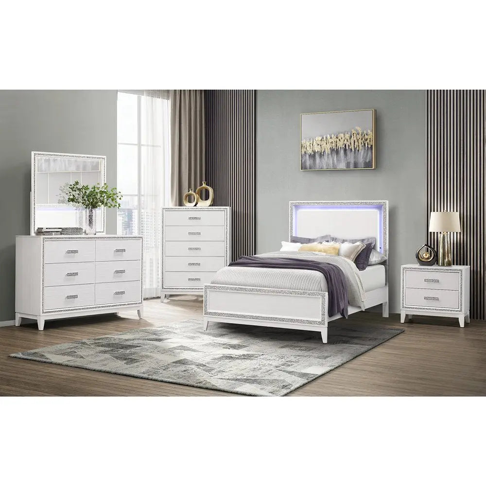 63" White And Silver Faux Crystal Bling Wood Six Drawer Double Dresser HomeRoots