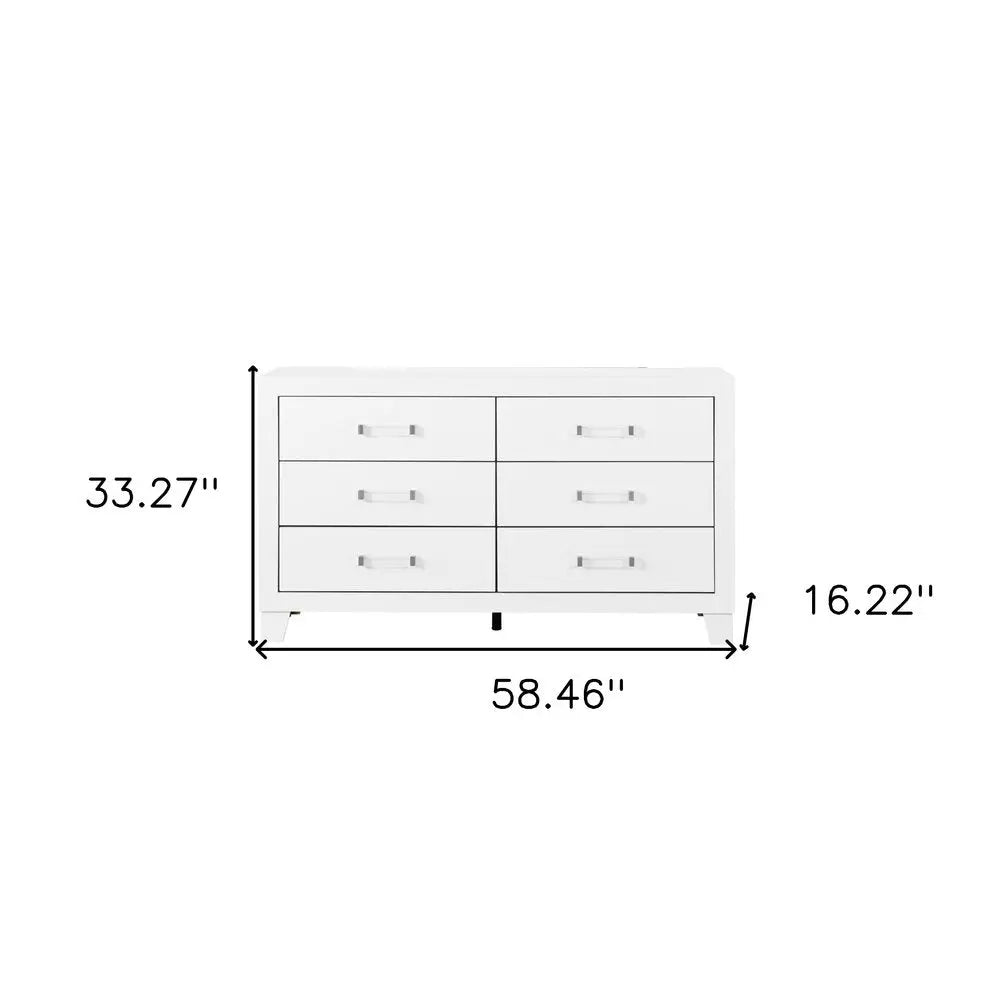 58" White Wood Six Drawer Double Dresser HomeRoots