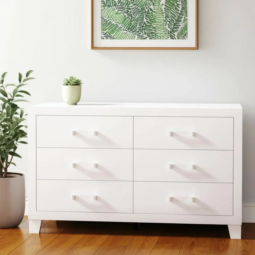 58" White Wood Six Drawer Double Dresser HomeRoots