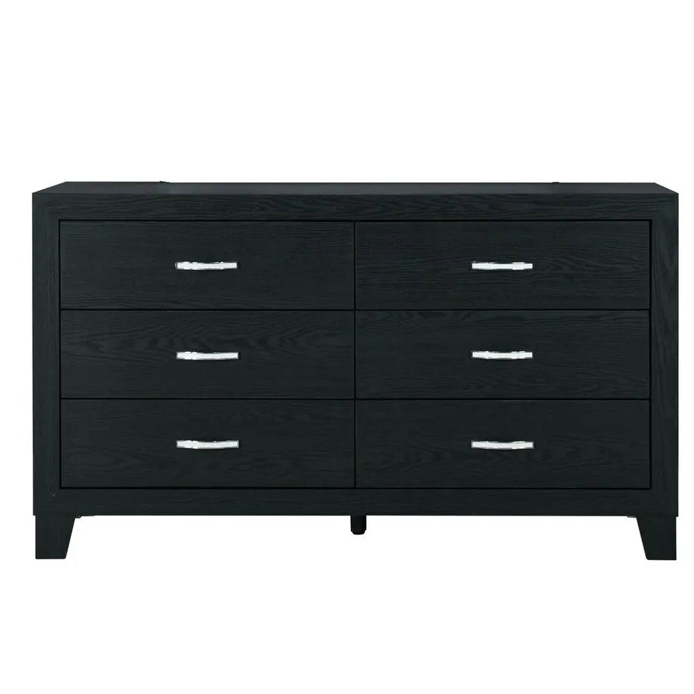 58" Black Wood Six Drawer Double Dresser HomeRoots